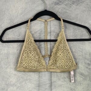 Victoria's Secret Beige Floral Lace Mesh Bralette Bra Top sz M